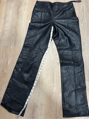Black real Leather Straight Leg Pants